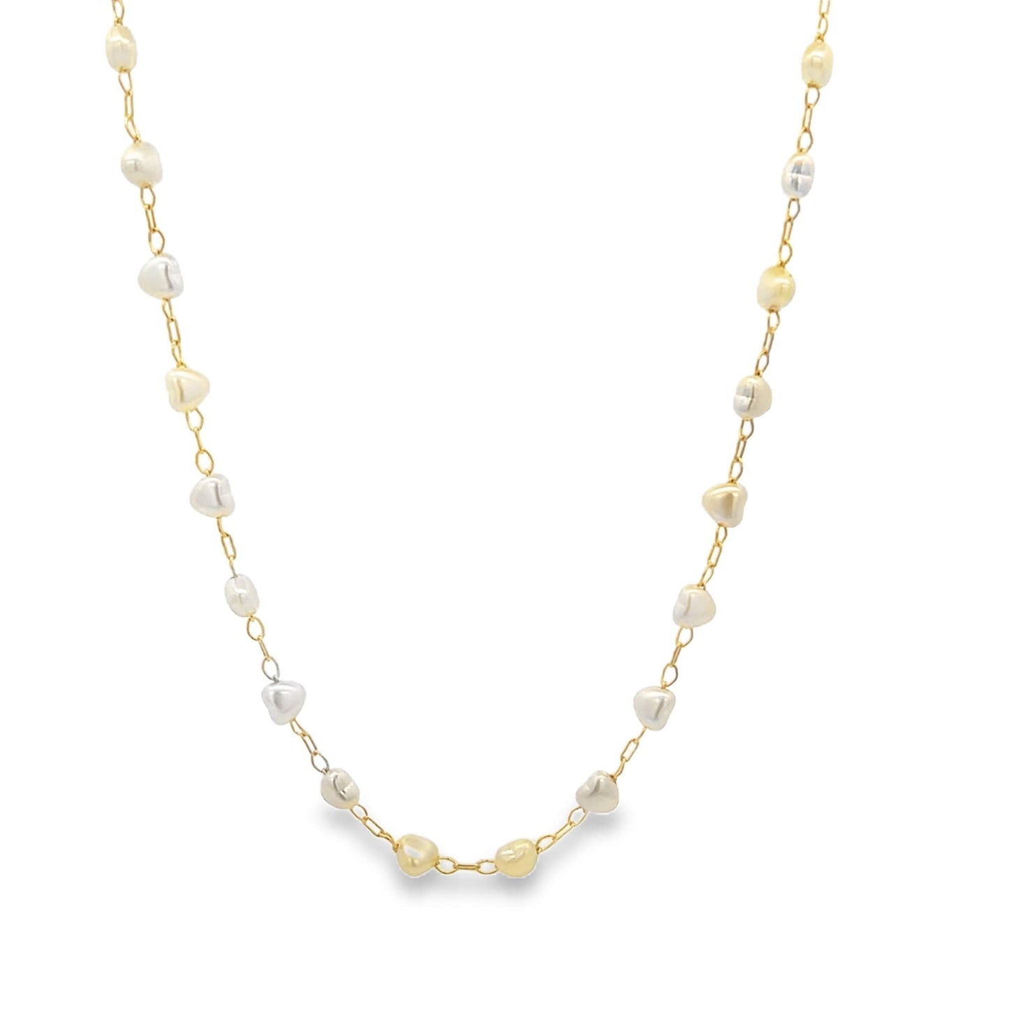 Tiny Heart Shaped Pearl Charm Link Necklace