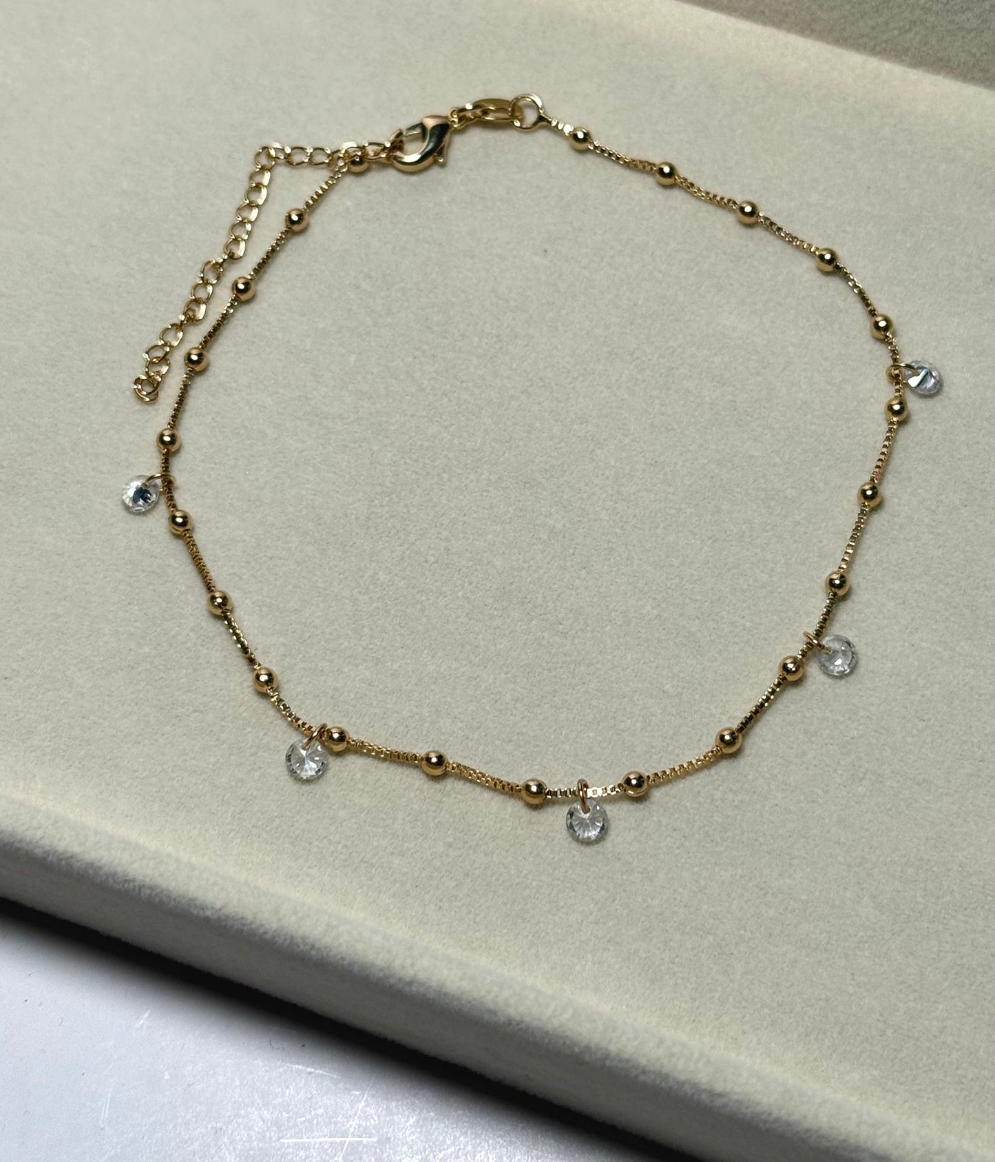 Beaded CZ Charm Anklet