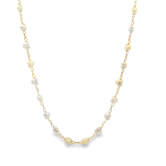 Tiny Heart Shaped Pearl Charm Link Necklace