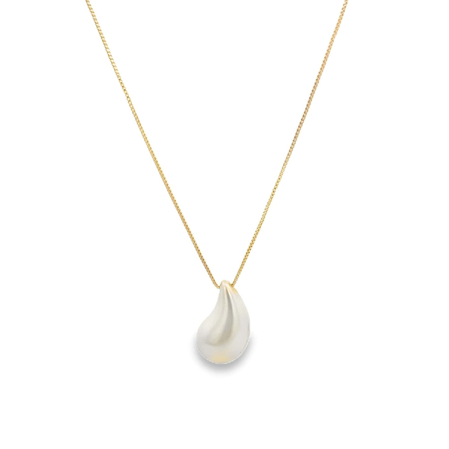 Box Chain Pearl Tear Drop Charm Necklace