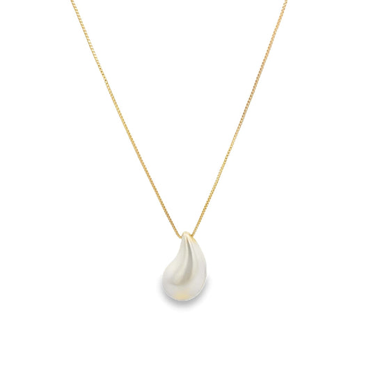 Box Chain Pearl Tear Drop Charm Necklace