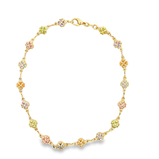 Four Leaf Clover Multi-Color CZ Charm Anklet
