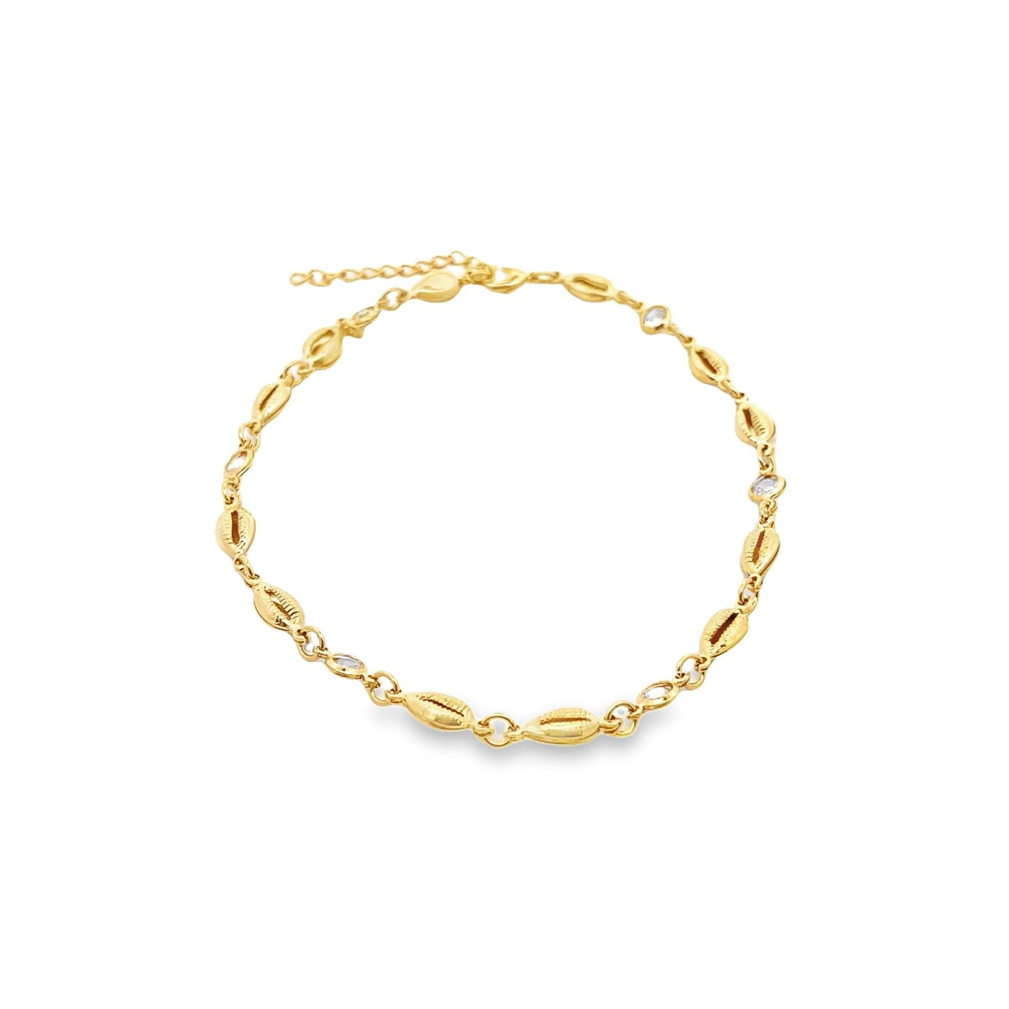 Puka Shell Charm Anklet with CZ Stones