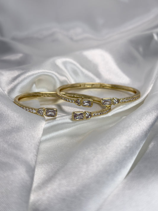Pave CZ Baguette and Heart Bangle
