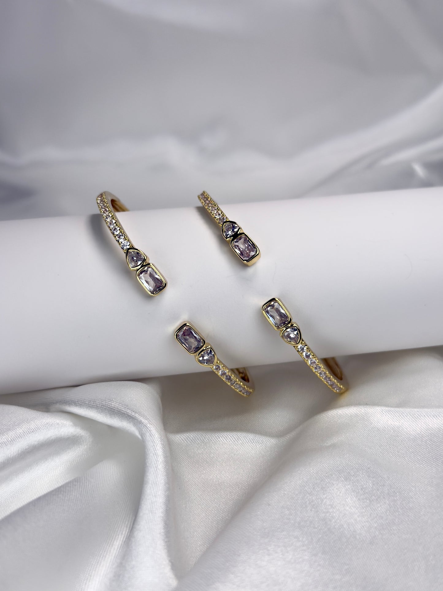 Pave CZ Baguette and Heart Bangle